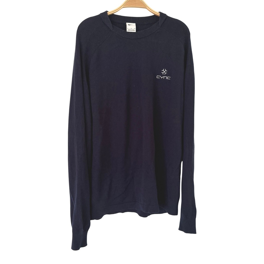 Nike Golf Navy Wool Cashmere Crew Neck Sweater XL CYNC Logo Pullover